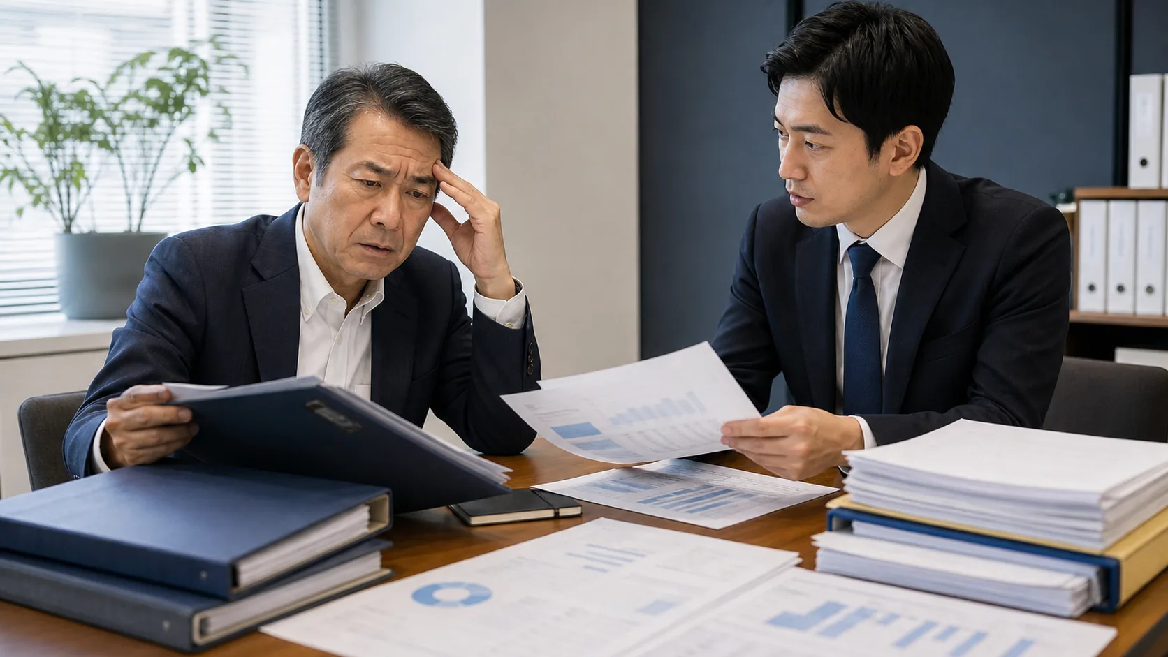 経営者が前回融資と今回の追加資金需要の差異を確認する場面