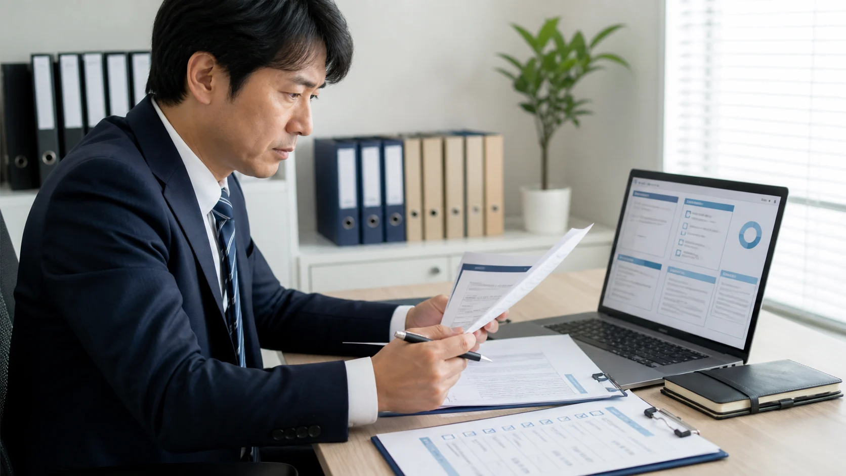 財務担当者が相談先への質問と回答証拠を確認表にまとめる場面