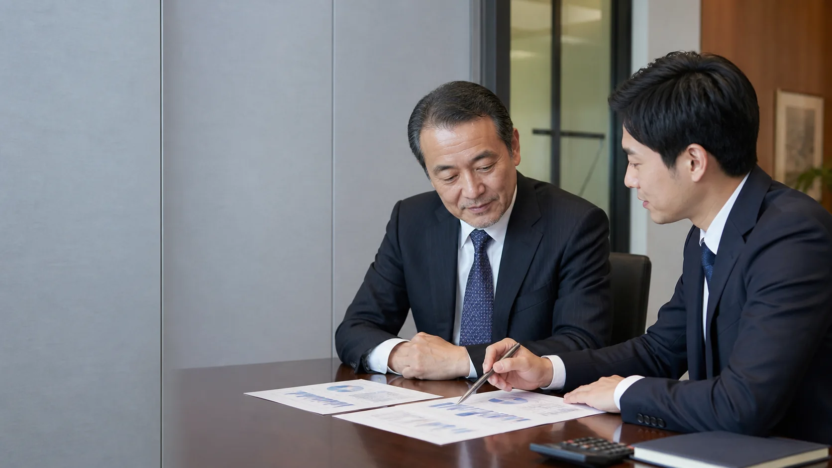 経営者と銀行担当者が買掛金の支払サイト・仕入依存・運転資金を確認する会議