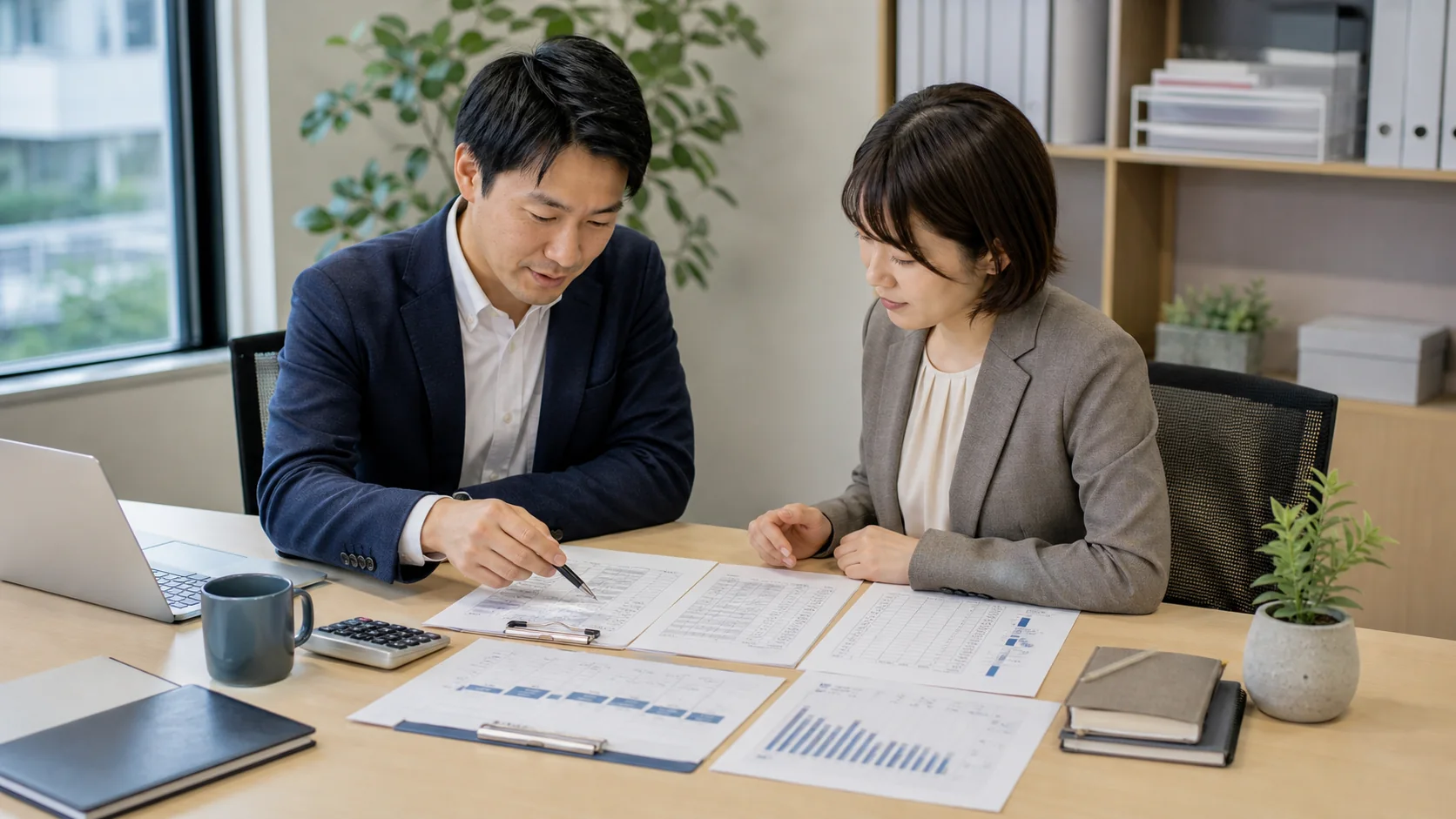 サービス会社の経営会議で未収収益の請求条件と入金予定を確認する場面