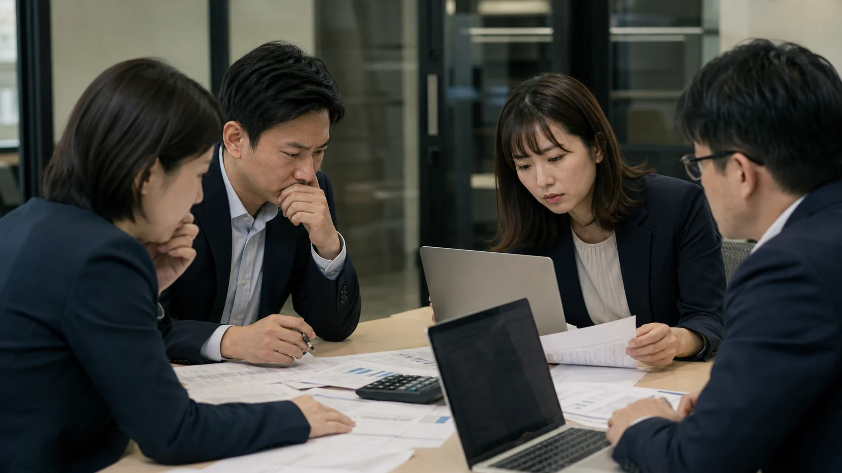 複数会社の経営者と財務担当が会社間貸付・入出金・返済予定を確認する会議