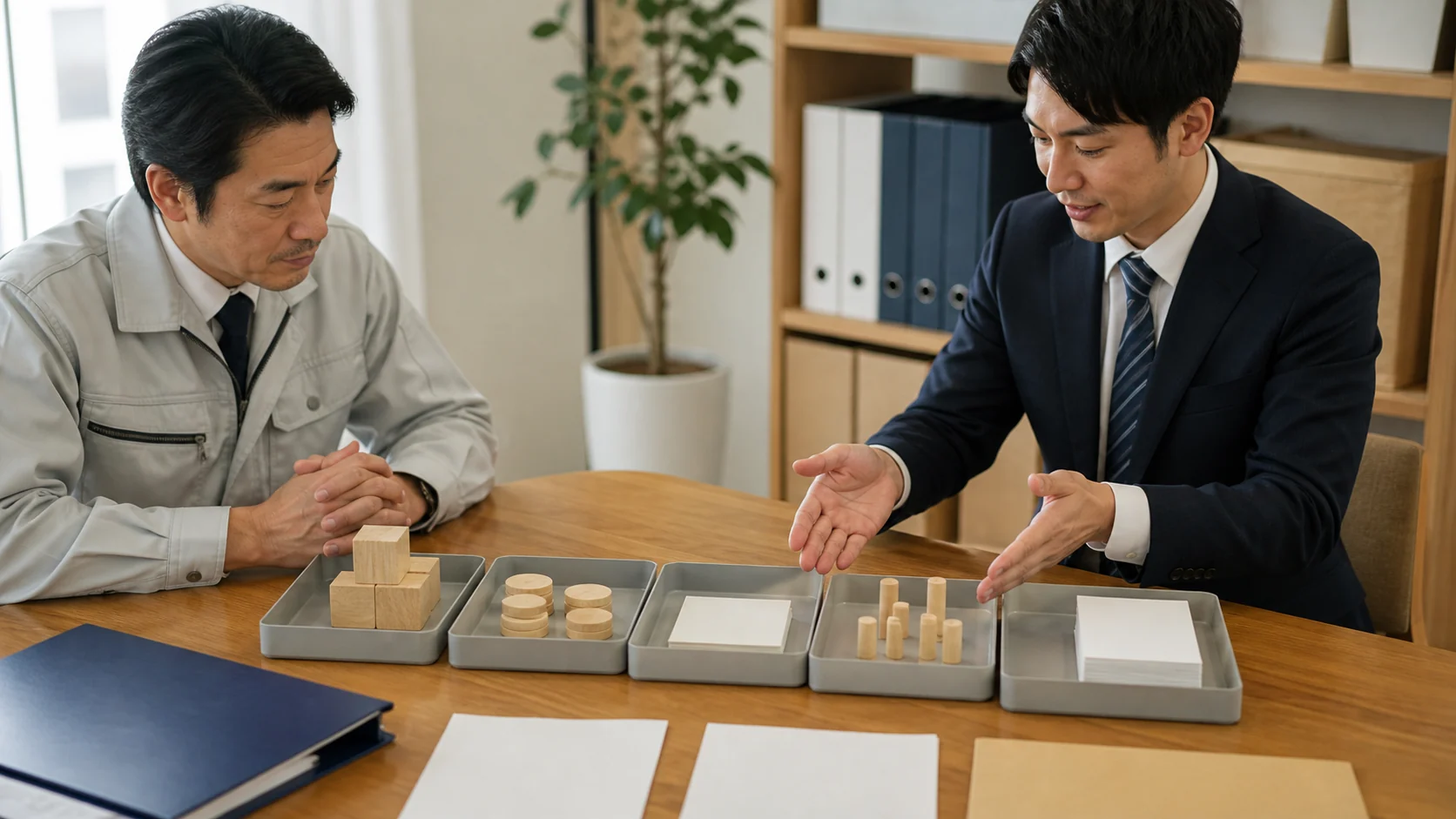 財務担当者が二つの融資条件の総借入コストを整理する場面