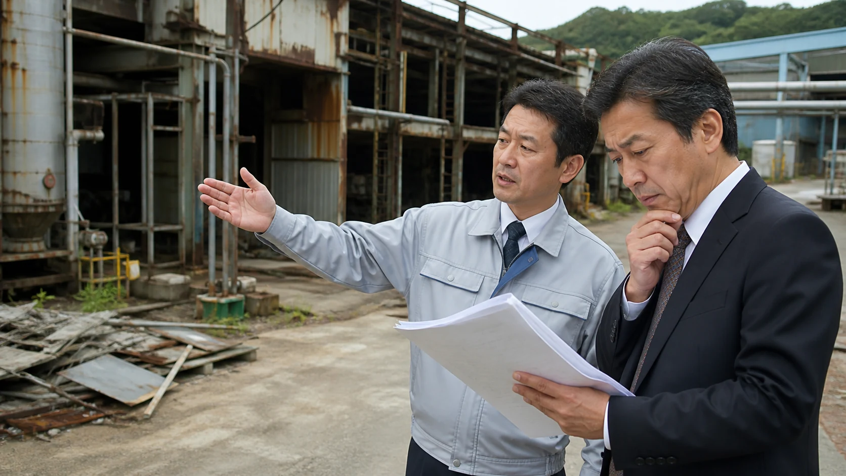 経営者が工場・店舗の資産除去債務と撤去見積を確認する場面