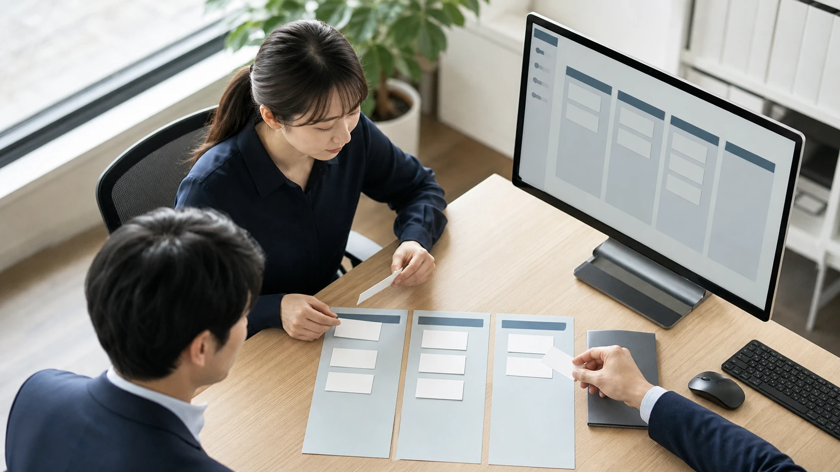 営業事務と財務担当者が未請求残を顧客締日と13週入金へ接続する場面
