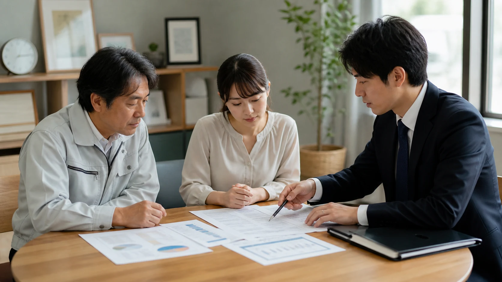 経営者と銀行担当者が賞与の算定根拠・支給月・会社負担を確認する会議