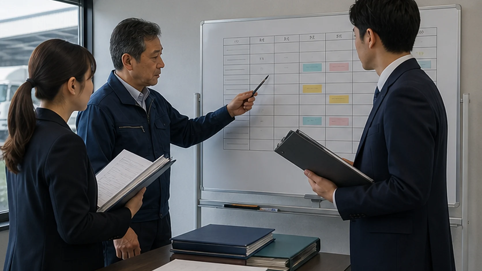 物流会社の経営者・経理責任者・資金相談員が借入一覧と12か月返済表を作る会議