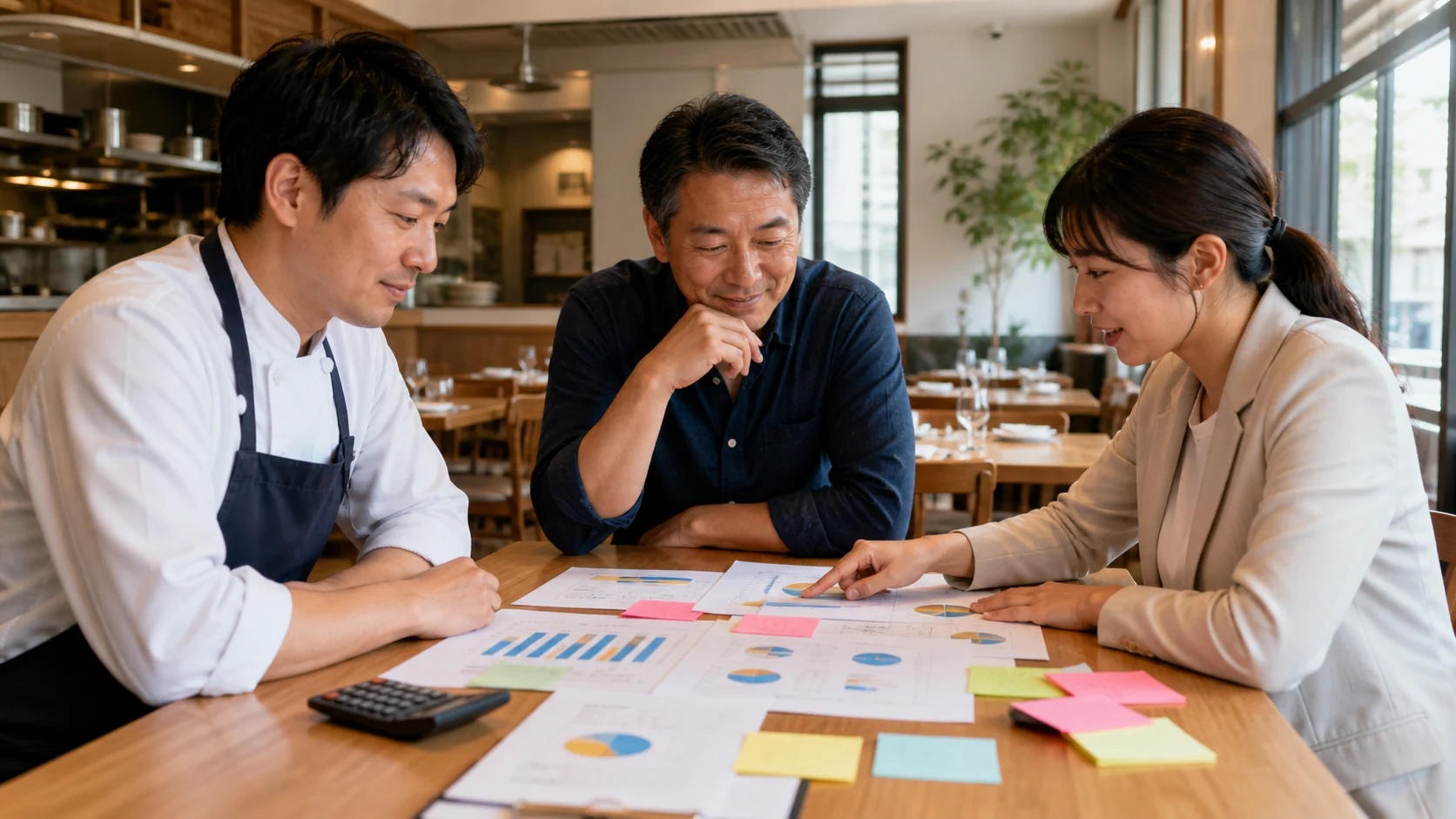 経営者と経理・営業が商品別限界利益と現金維持売上を比較する会議