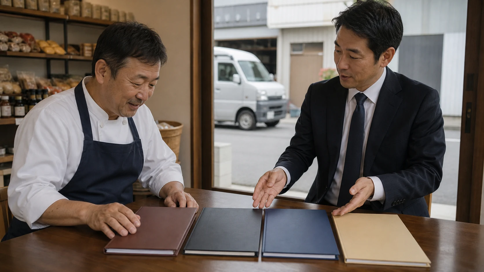 事業計画に合う資金調達方法を比較する食品会社経営者
