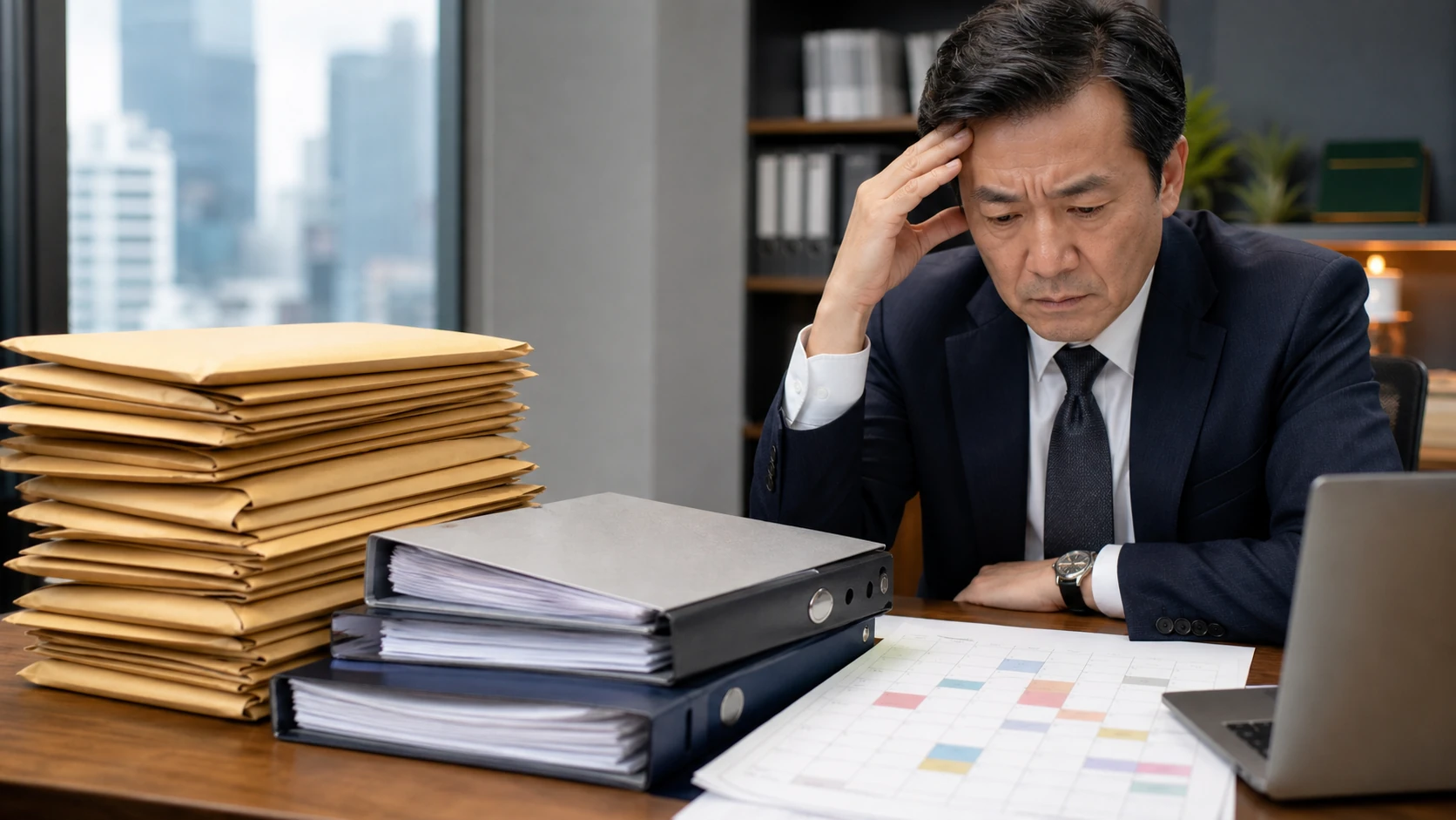 経営者と財務担当者が流動負債の支払日と営業キャッシュフローを確認する場面