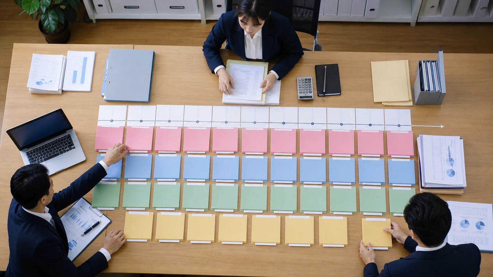 財務担当者が流動負債と営業キャッシュフローを13週表へ配置する場面