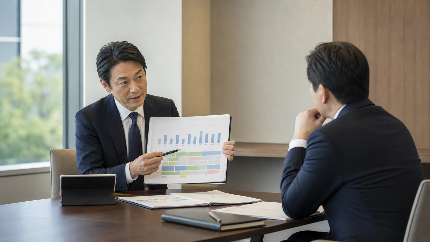 経営者・財務・銀行担当者が予測と実績の金額差、日付差、再予測を確認する会議