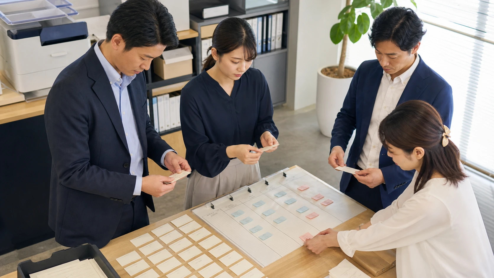 財務チームが予測と実績の差異を原因別に分類して13週表を更新する場面