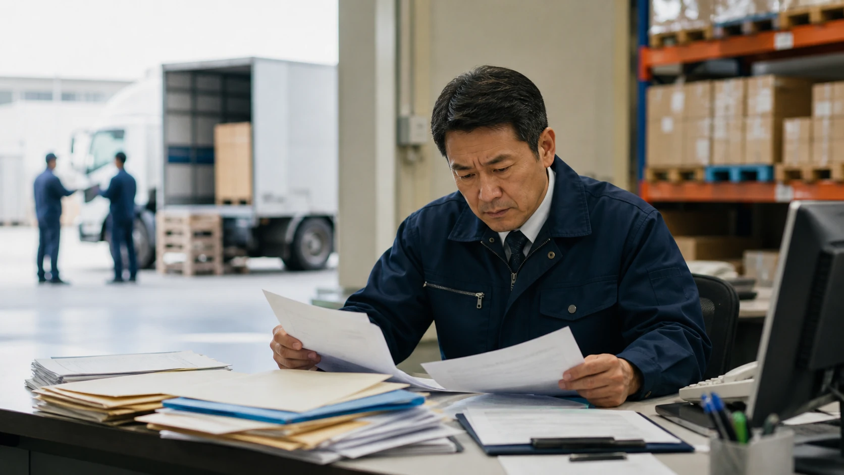 経営者と財務担当者が売上減・回収遅延・費用増の複合シナリオを確認する場面