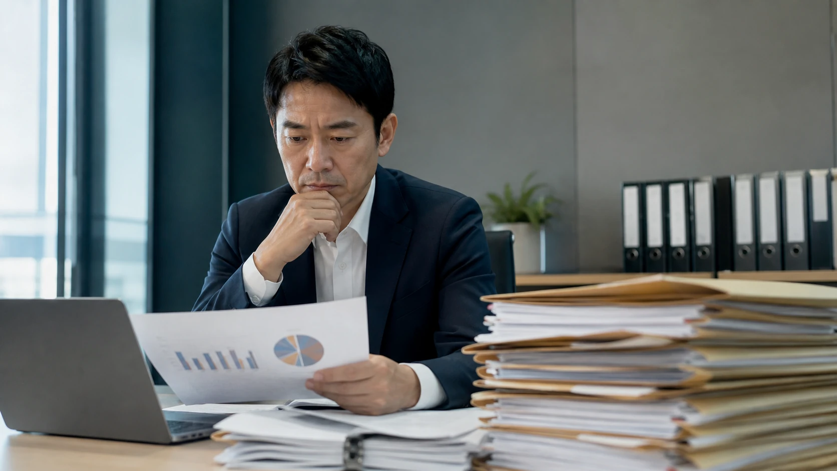 経営者と営業・財務担当者が売上計上から入金までの回収条件を確認する場面