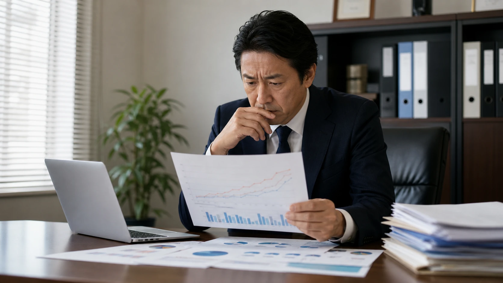 経営者と財務担当者が営業キャッシュフロー・利息・元金返済を確認する場面