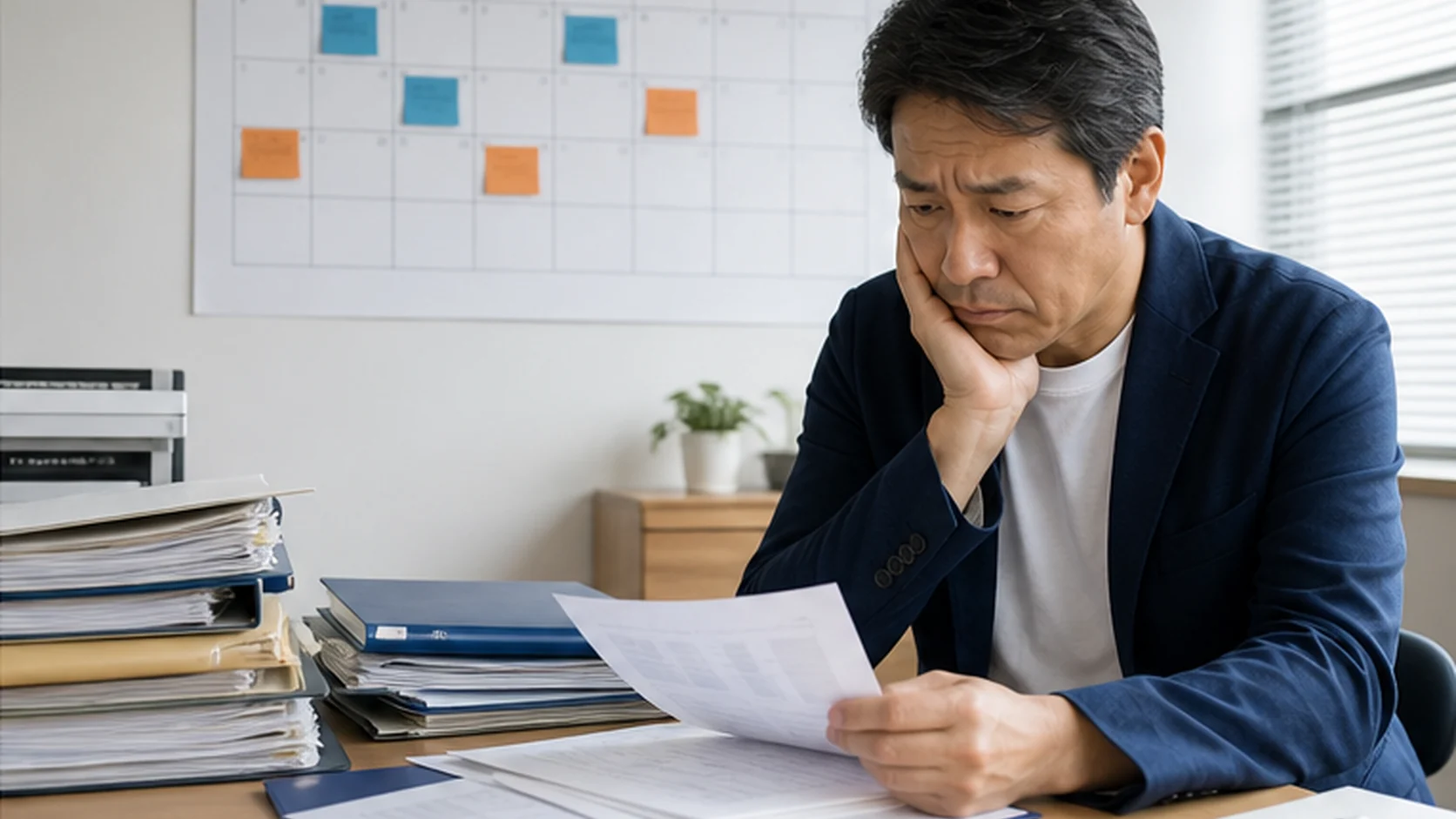 サービス会社の経営者が資金繰り予測と通帳実績の差を確認する場面
