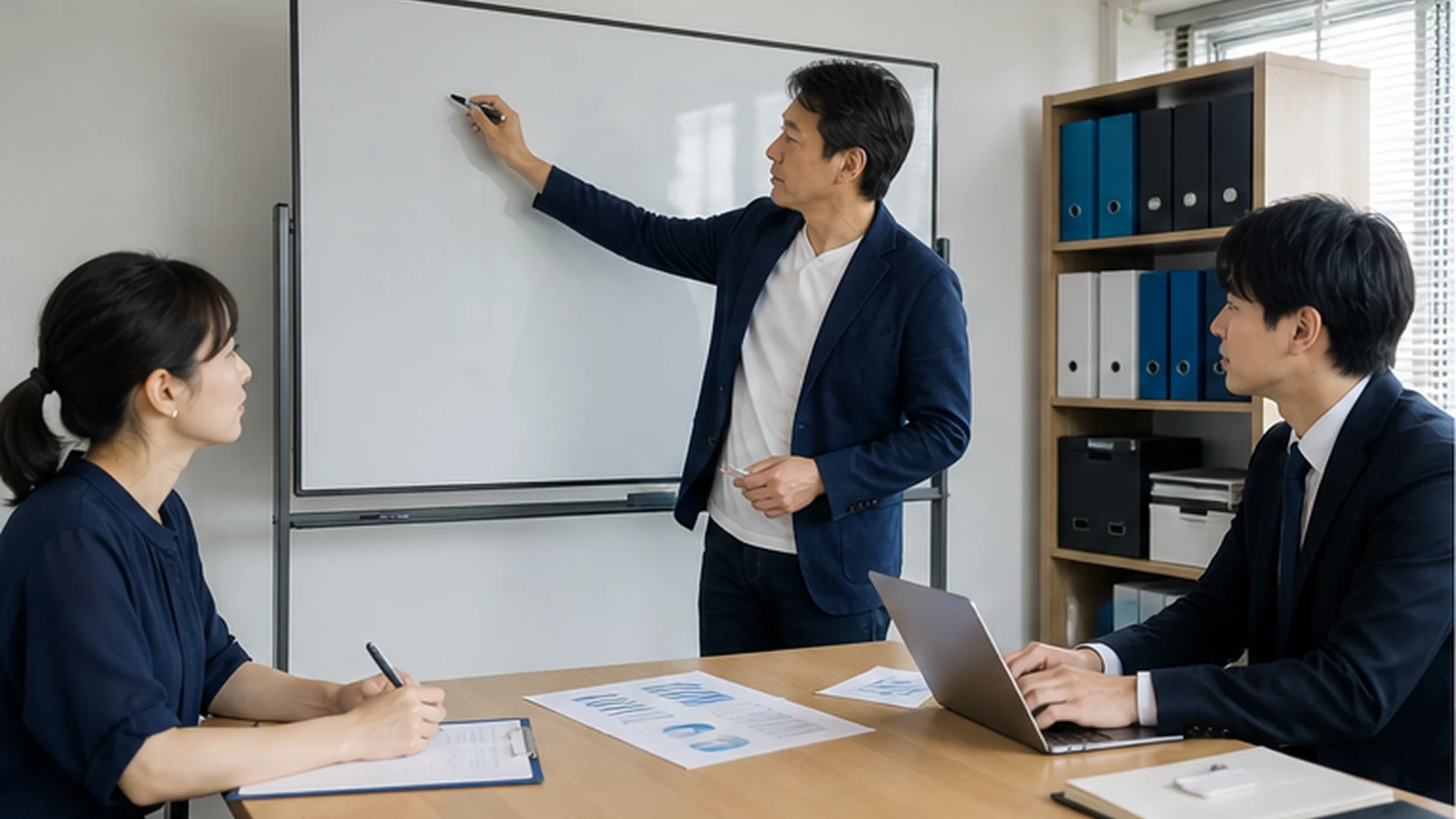 サービス会社の経営者・経理責任者・資金相談員が予実差と13週再予測を確認する会議