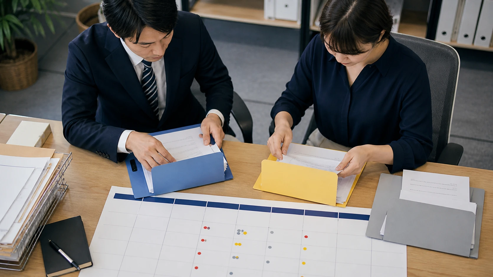経営者・営業・財務担当者が期日超過債権の原因と回収計画を確認する場面