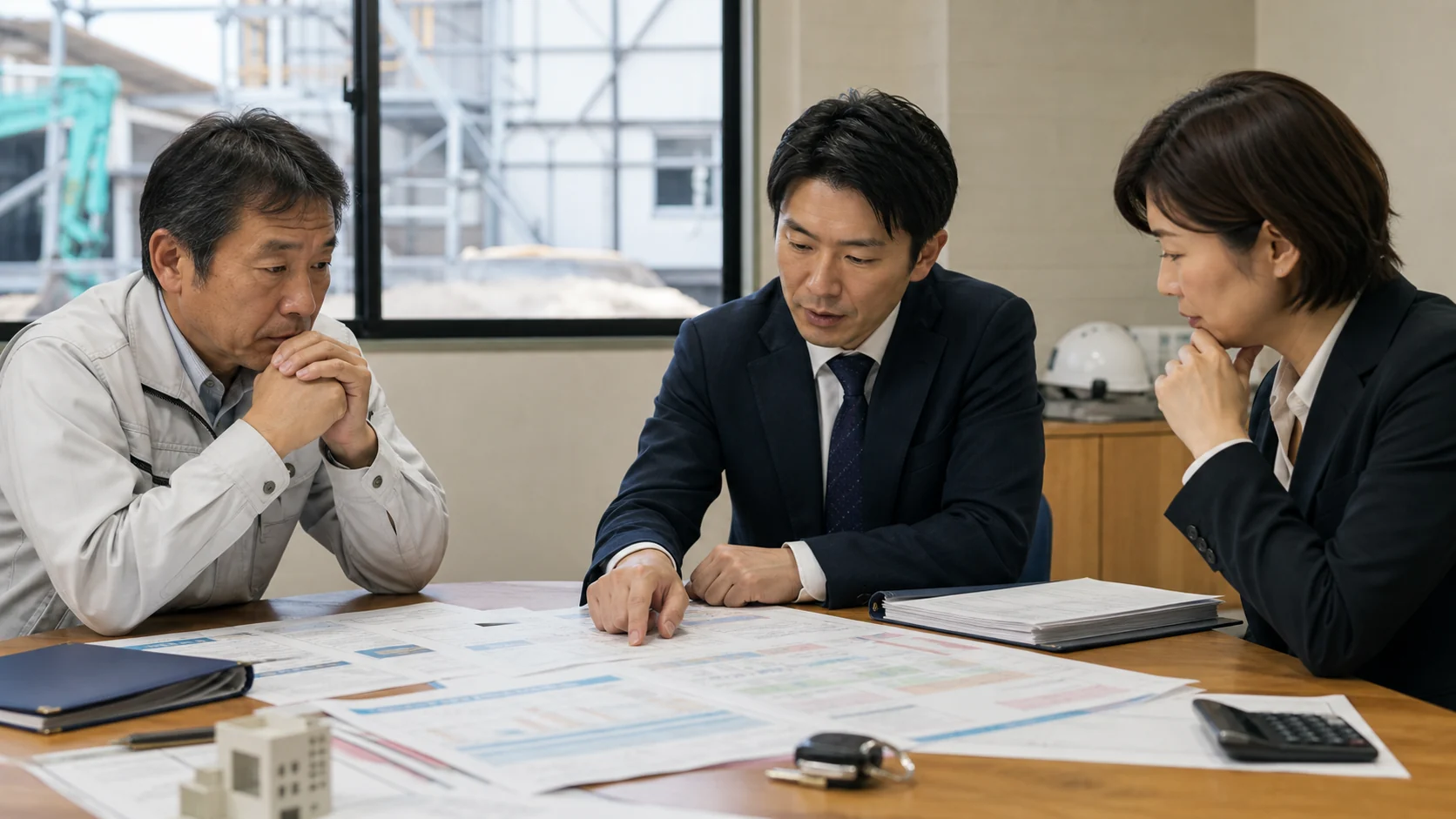 建設会社が赤字工事対策後の不足と四つの資金調達方法を比較する会議