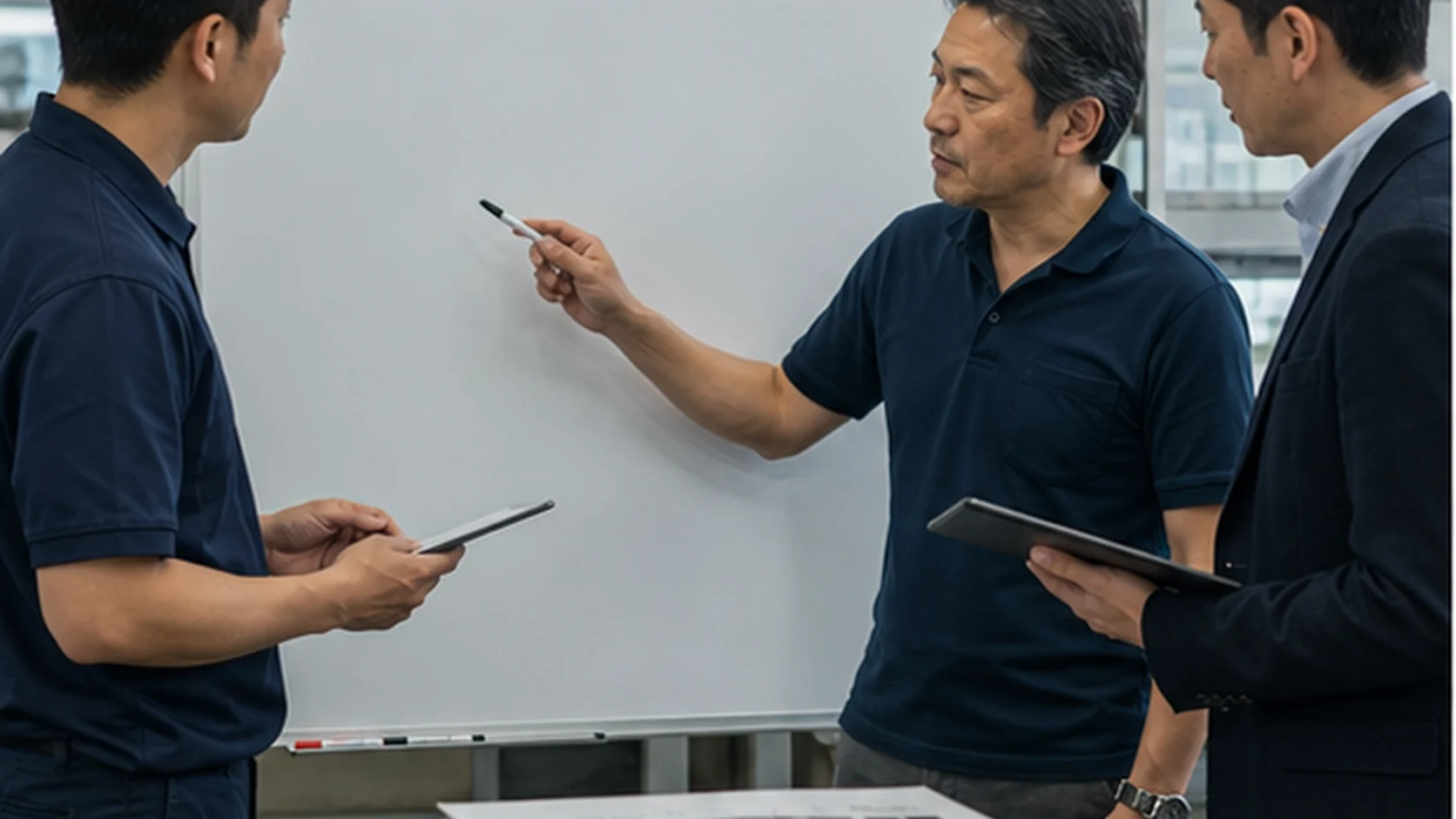 印刷会社の経営者・営業責任者・資金相談員が商品別限界利益と必要売上を確認する会議