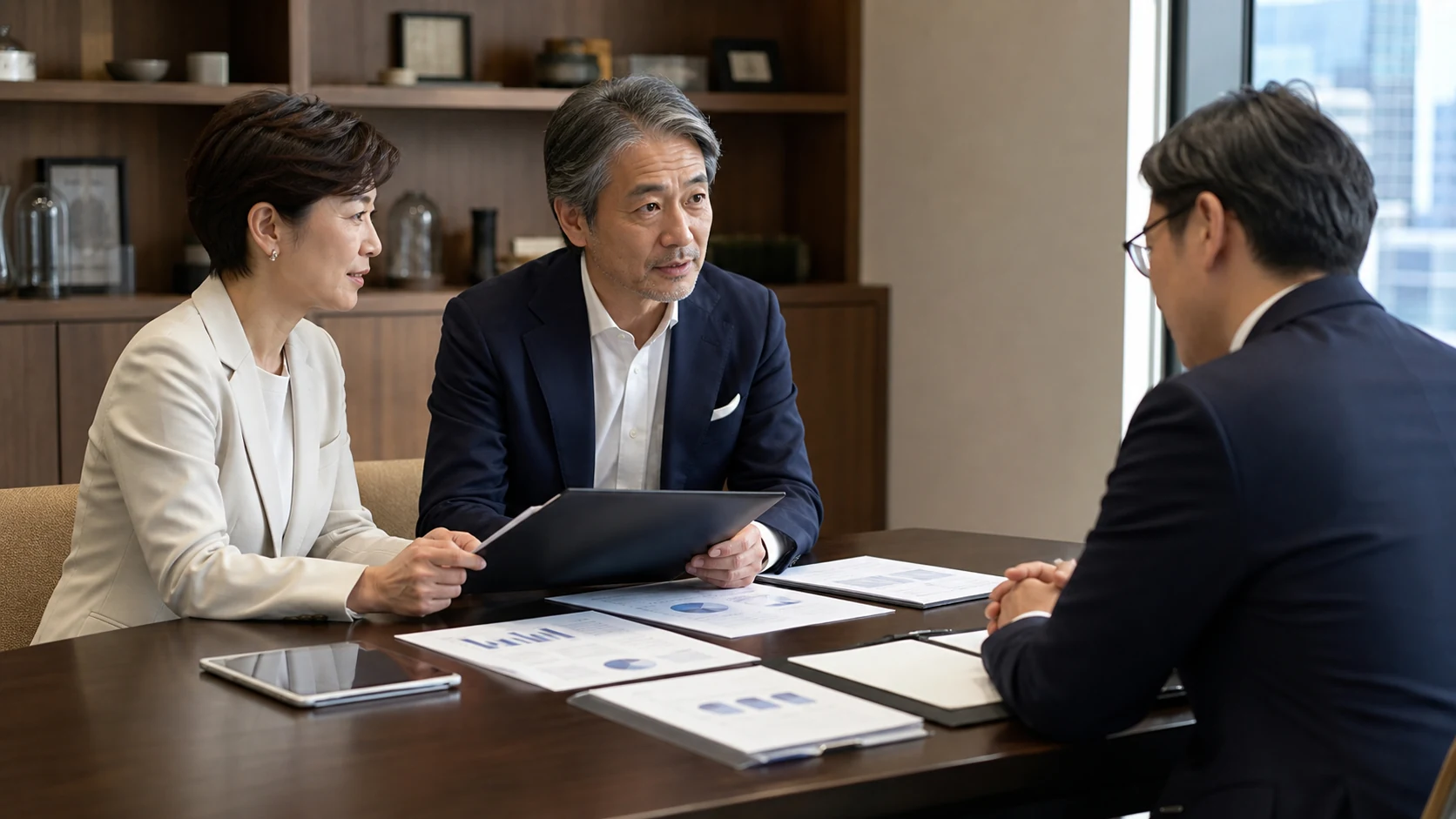 経営者と銀行担当者が社債の利払・満期償還・借換え不足を確認する会議