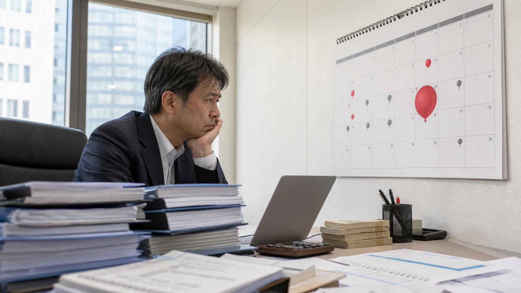経営者が社債の償還期日と借換え計画を確認する場面