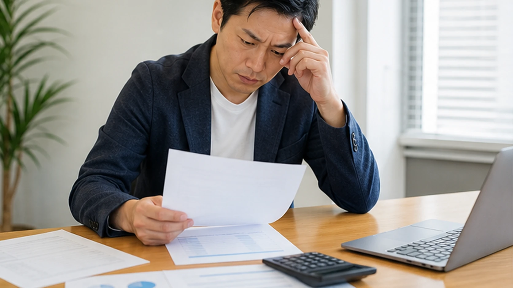 融資額から保証料等を差し引くと支払資金が不足する試算を経営者が確認する場面