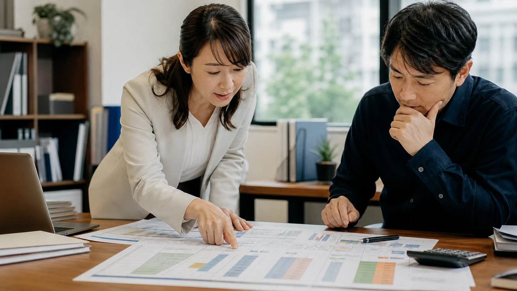 財務担当者が一年内返済長期借入金を12か月カレンダーへ整理する場面