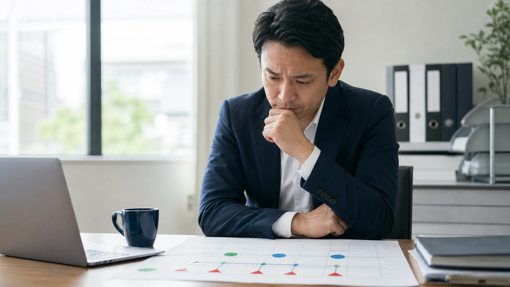中小企業の経営者が向こう12か月の元利返済と利用可能資金を確認する場面