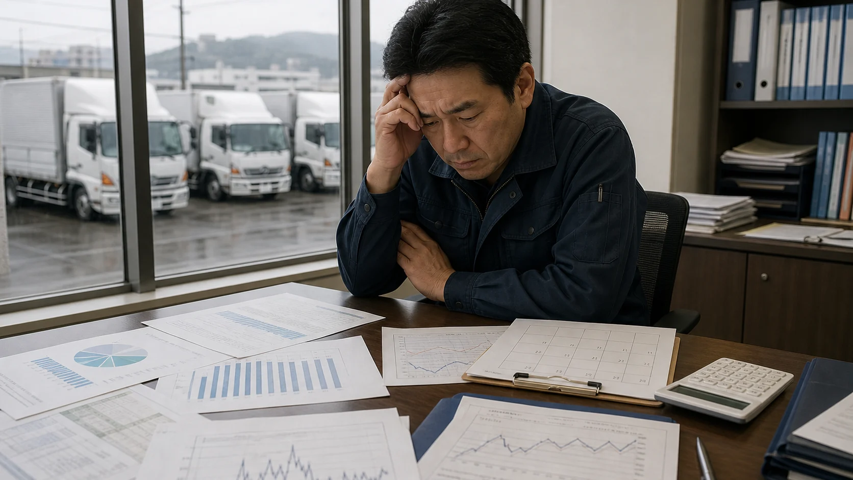 複数の借入残高と月商を照合する卸売会社経営者