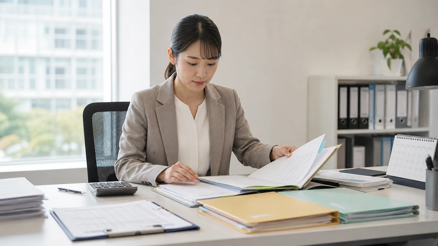 経理担当者が預り金と会社負担を納付日別に整理する場面