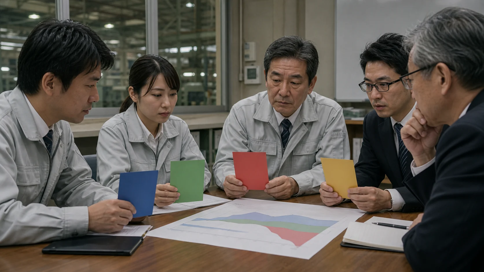 同族会社の経営会議で配当・留保・投資・返済の配分を比較する場面