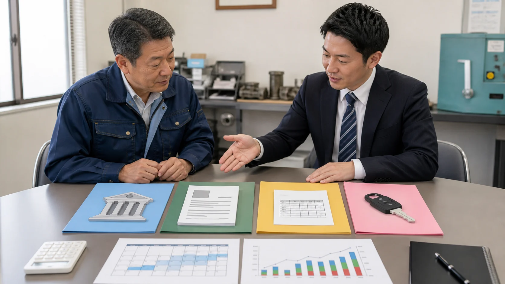 製造会社が改善後の不足と四つの資金調達方法を比較する会議