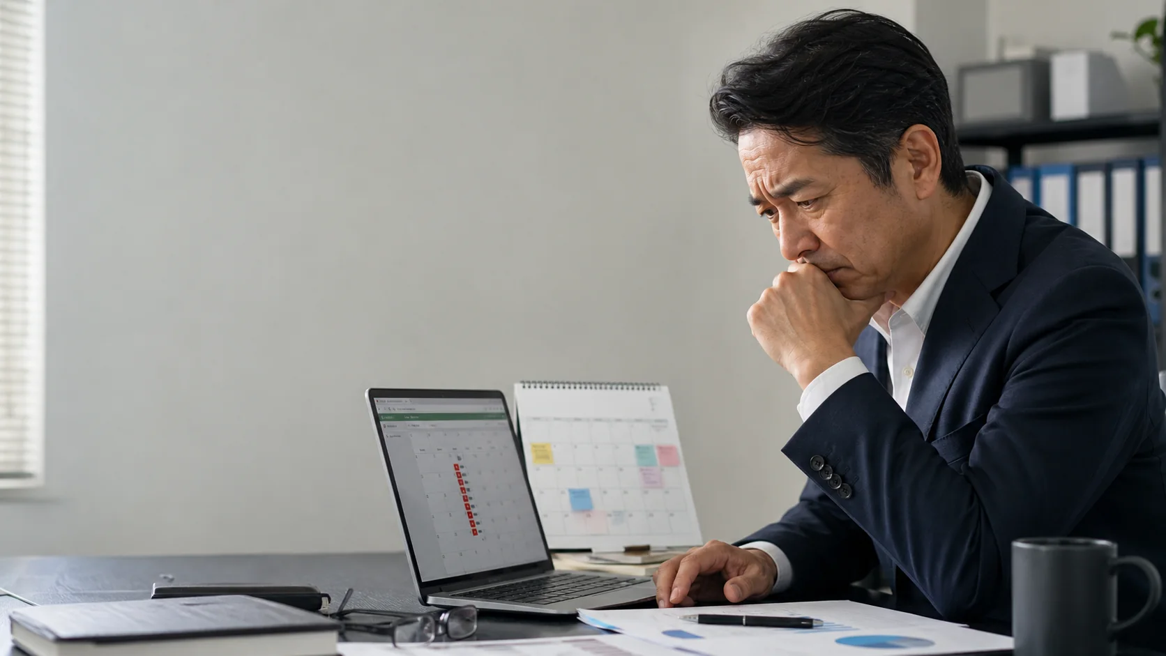 経営者が電子記録債務の支払期日と決済口座を確認する場面