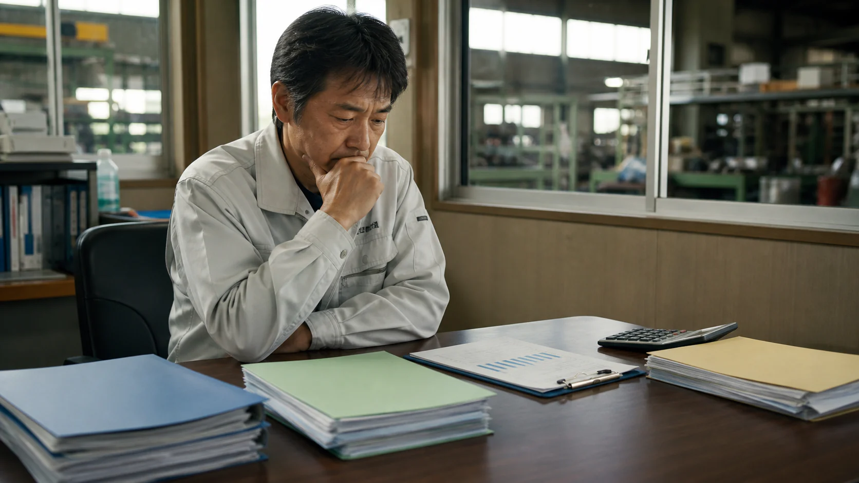 製造会社の財務責任者が売却益・保険金・補助金の根拠資料を項目別に分類する場面