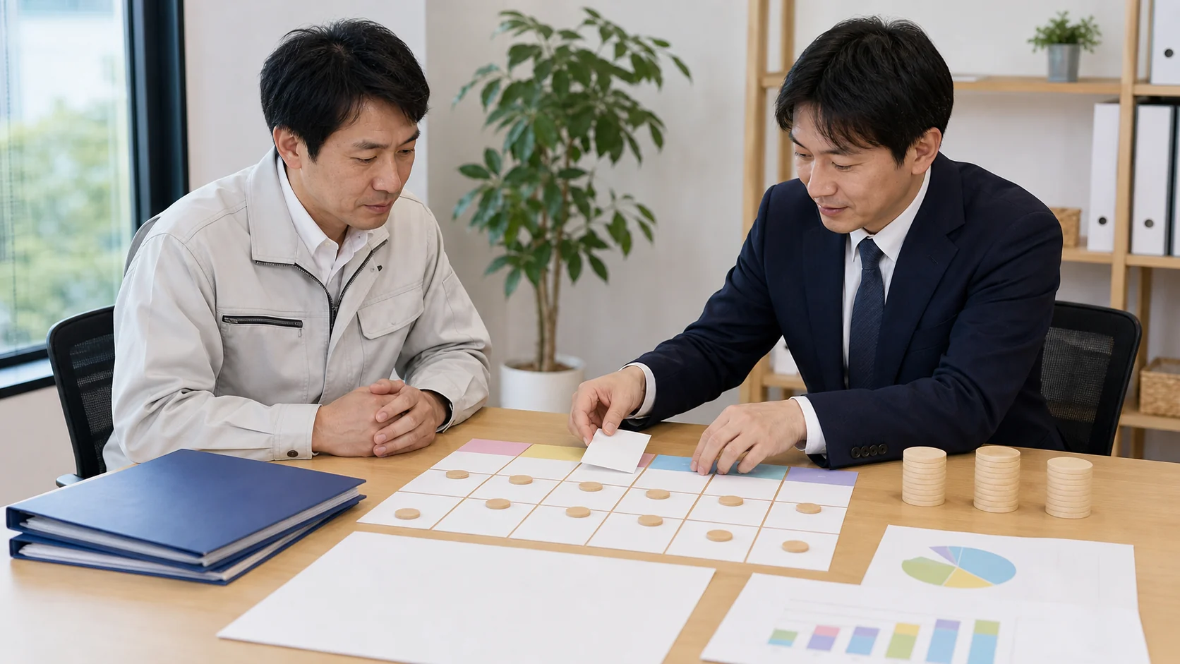 財務担当者が固定支払の契約台帳と営業CF補正表を整理する場面