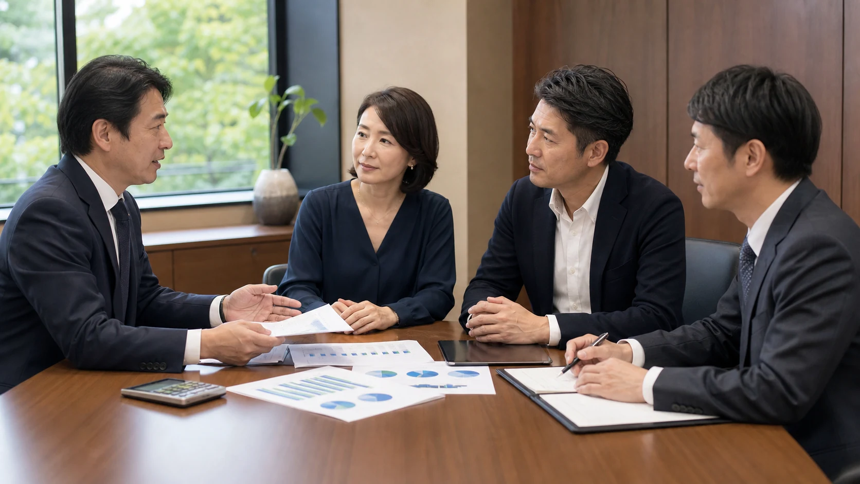 中小企業の経営者、財務担当者、金融機関担当者、信用保証の担当者が調達構成を確認する会議