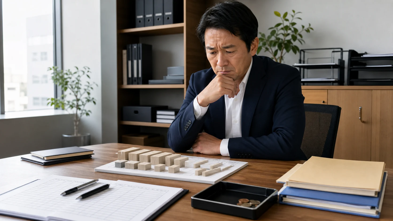 中小企業の経営者と財務担当者が借入残高削減と必要運転資金を検討する場面