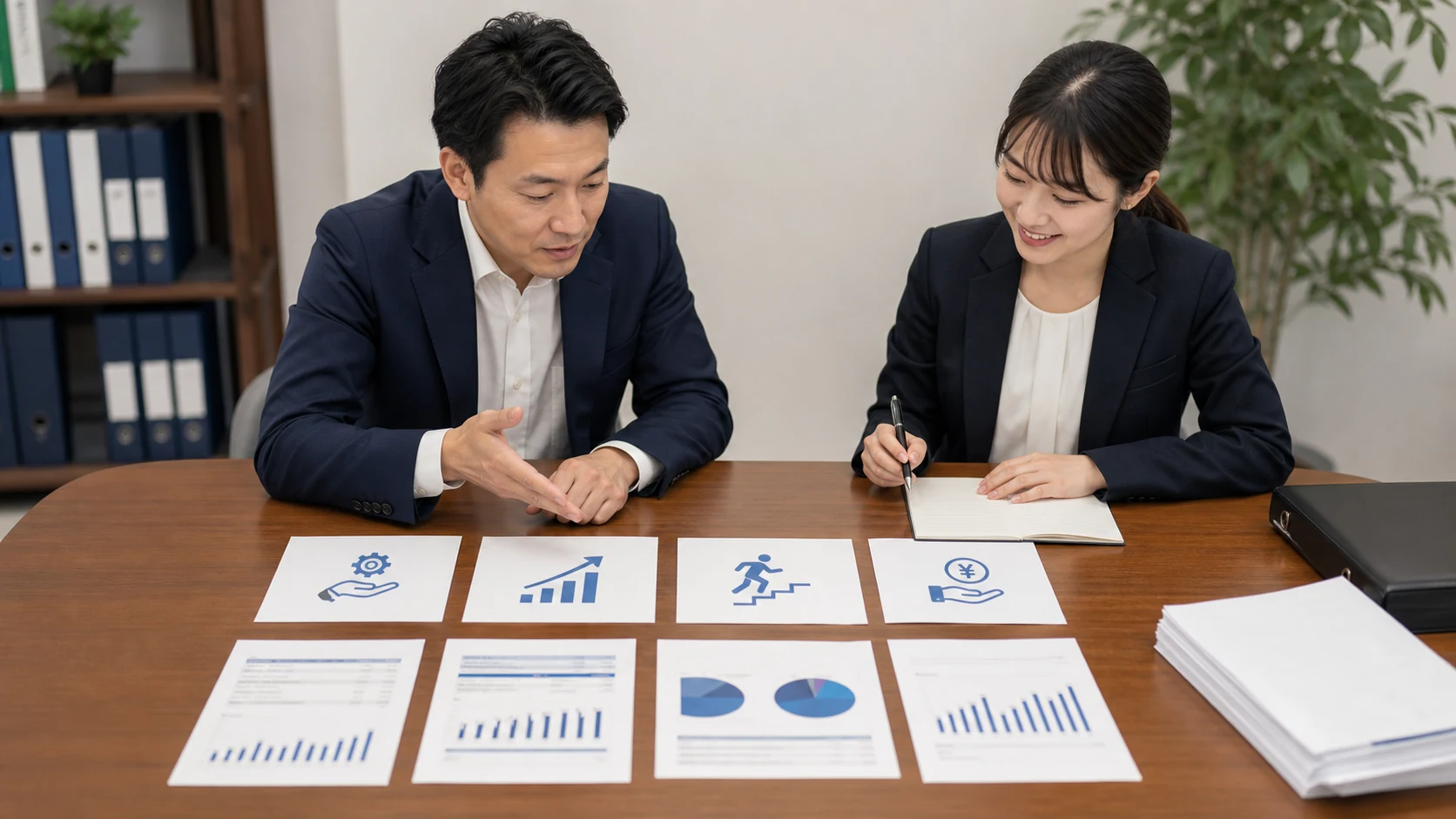 銀行面談の想定質問へ資料を紐付ける経営者と経理担当