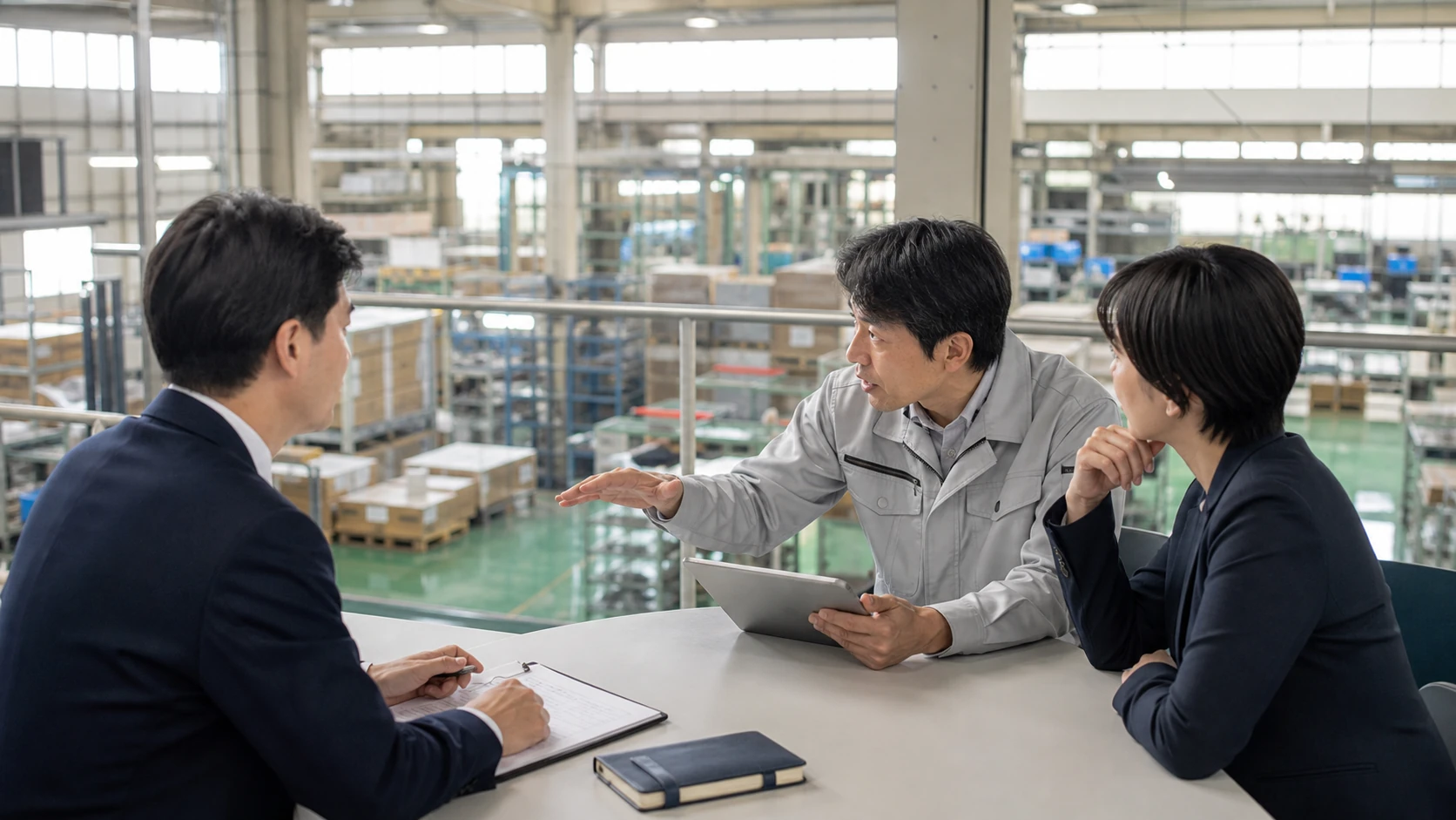 製造・販売・銀行担当者が在庫の販売回収計画を確認する会議