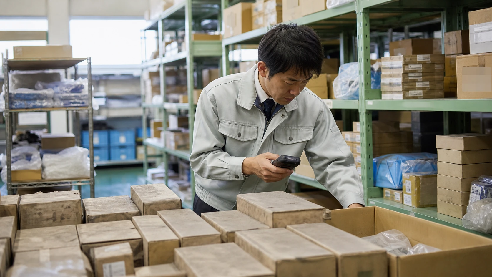 製造・卸売企業の担当者が商品別在庫と販売予定を確認する場面