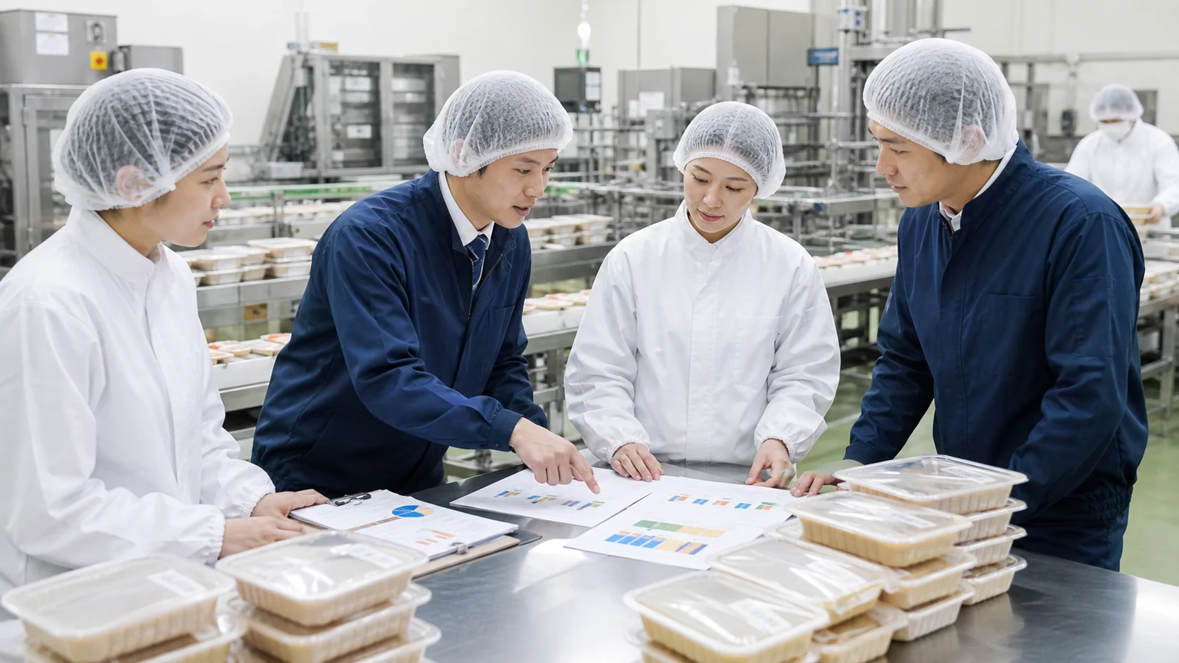 食品製造会社の倉庫責任者と経理担当が廃棄対象と処分証拠を照合する場面