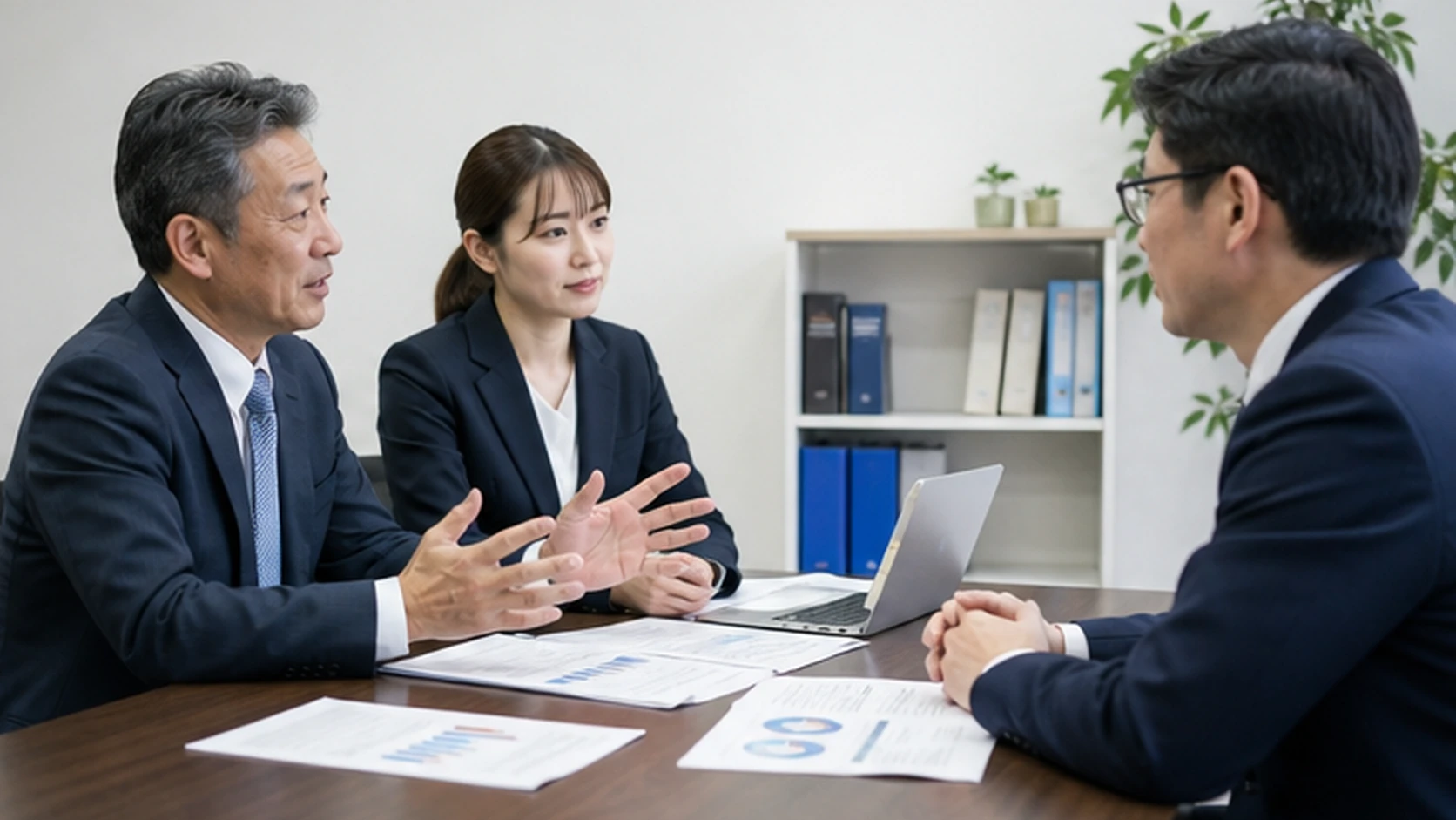 経営者・商品・倉庫・会計・財務・銀行担当者が陳腐化在庫の出口を確認する会議