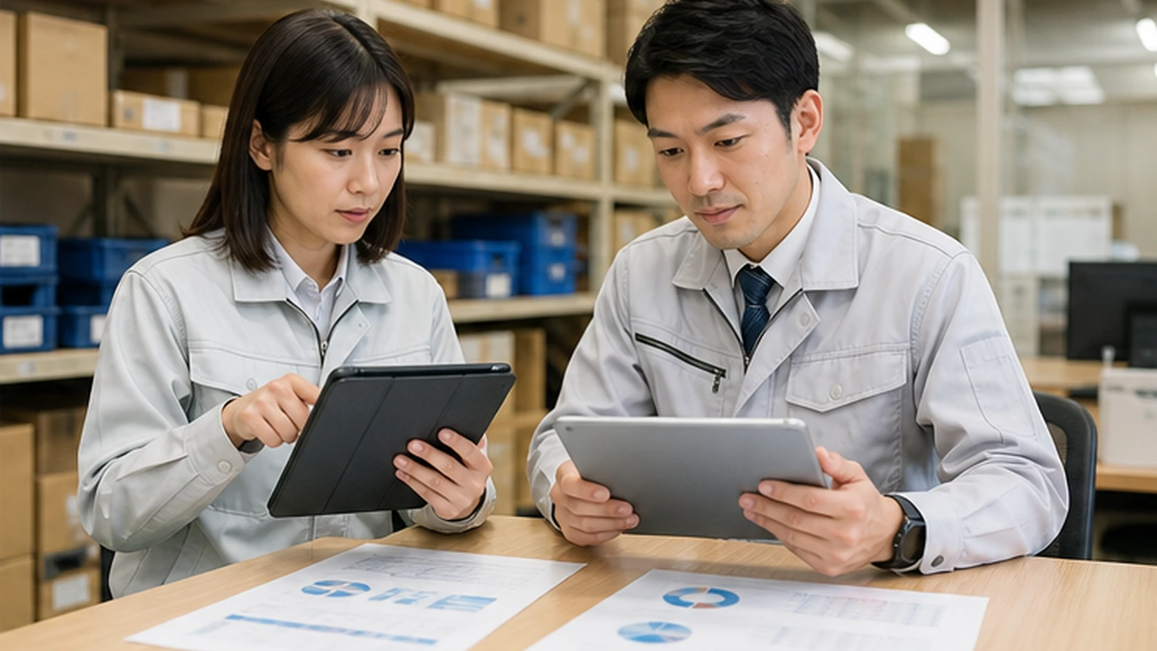 倉庫・購買・営業担当者が空棚と受注残を商品別に確認する場面
