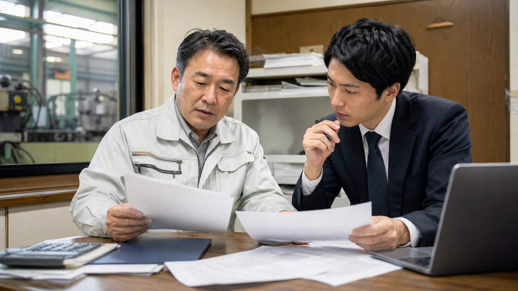 金属加工会社が設備投資後の不足と四つの資金調達方法を比較する会議