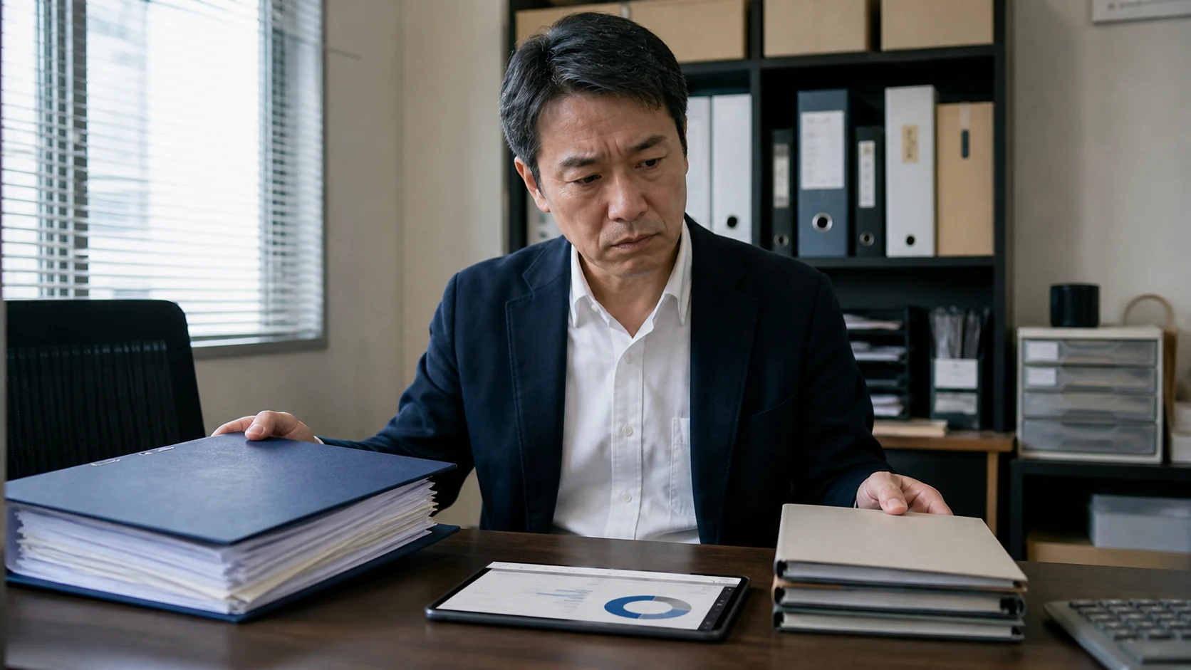 中小企業の経営者が最大借入先へ偏った借入構成と複数の金融機関資料を確認する場面