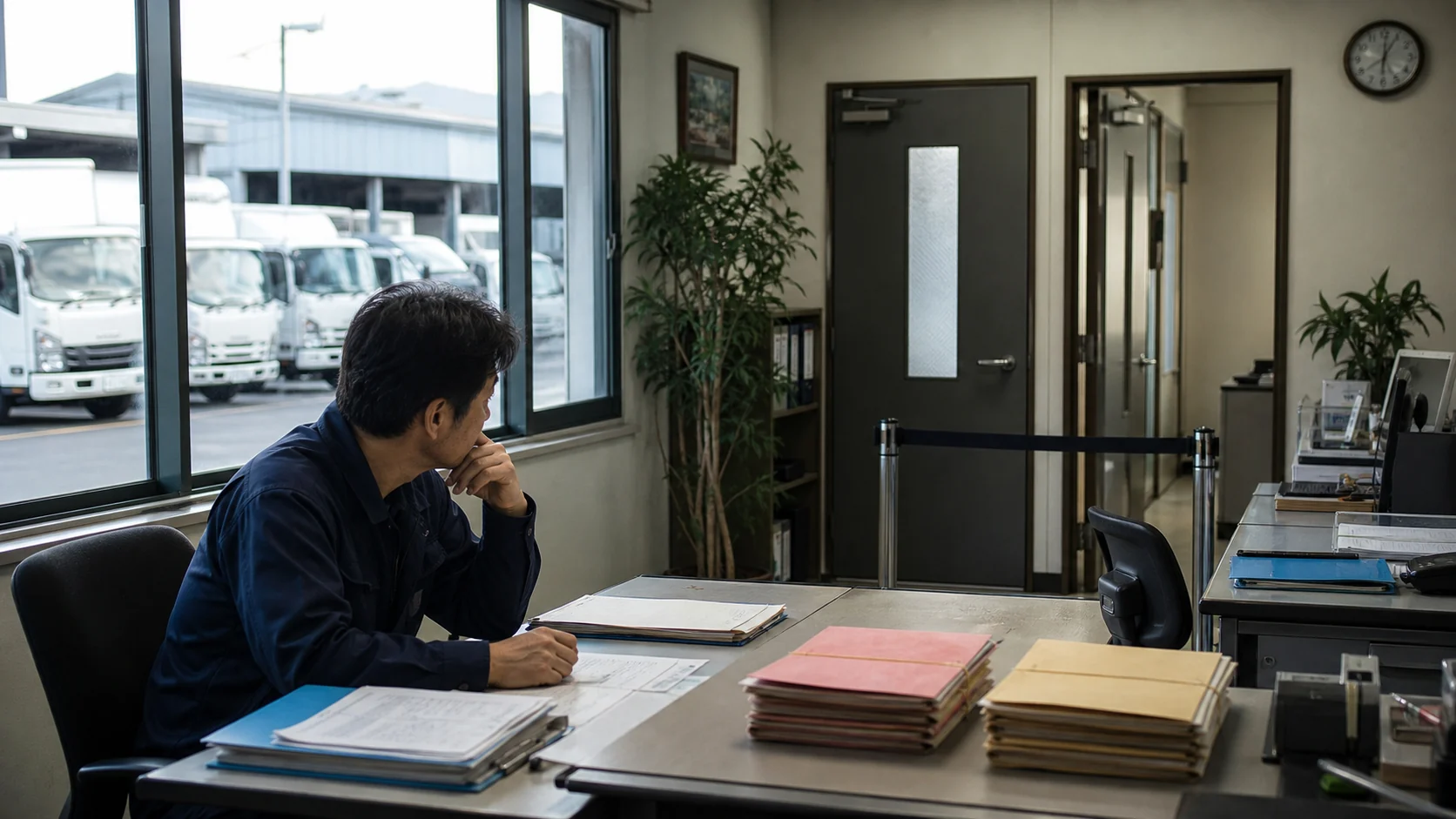 売上入金・給与・税金の決済口座が一行へ集中している状態を確認する物流会社経営者