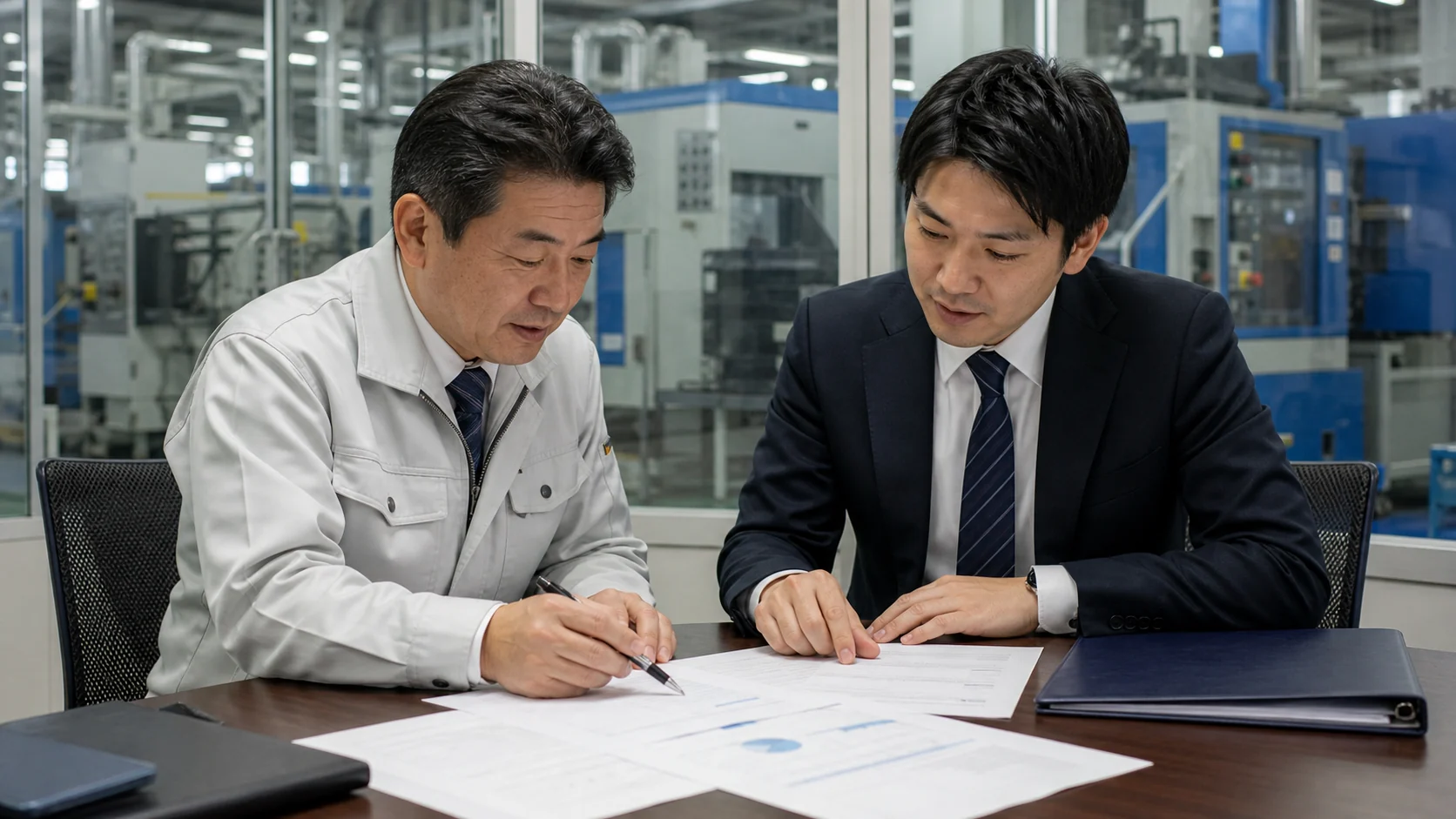 樹脂成形会社が材料費改善後の不足と四つの資金調達方法を比較する会議