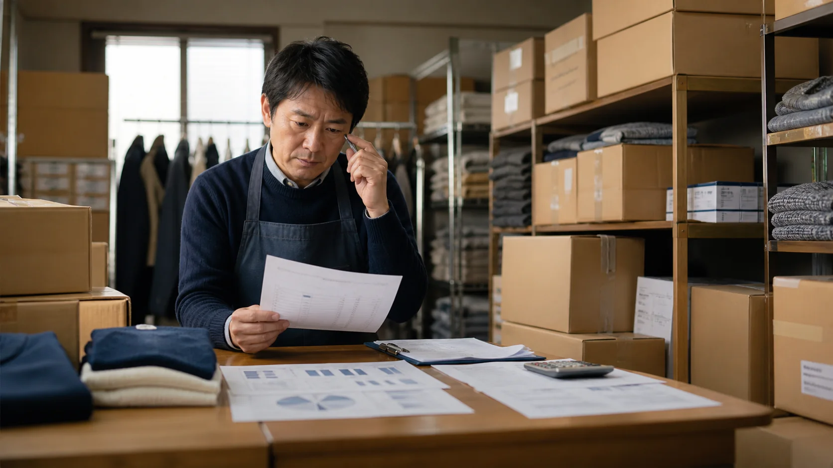 小売会社の財務担当者がSKU別商品在庫と月次販売実績を照合する場面