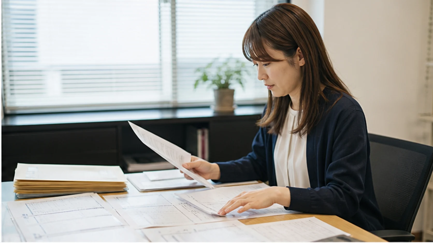 サービス会社の経理担当者が雑収入元帳と証憑を項目別に照合する場面